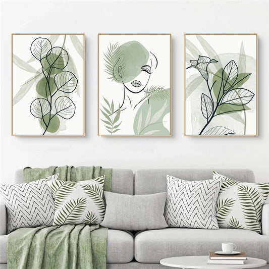 Abstract Green Wall Art Triplet