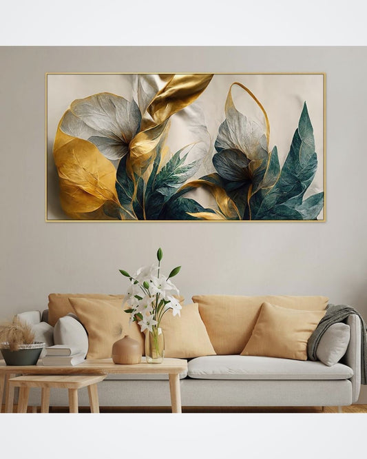 Abstract Elegant Golden Floral Painting